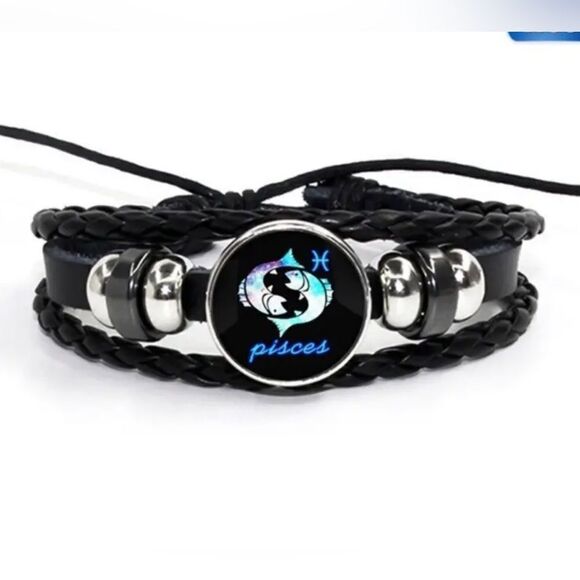 PISCES Zodiac Constellations Bracelet Handwoven Beads Retro Leather Snap NWT - Picture 3 of 14